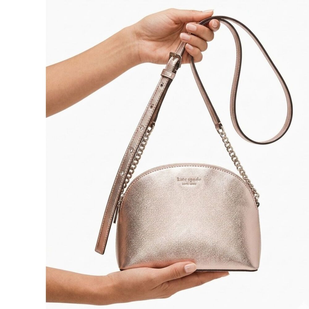 Kate Spade Rose Gold Metallic Saffiano Leather Dome Crossbody Bag
